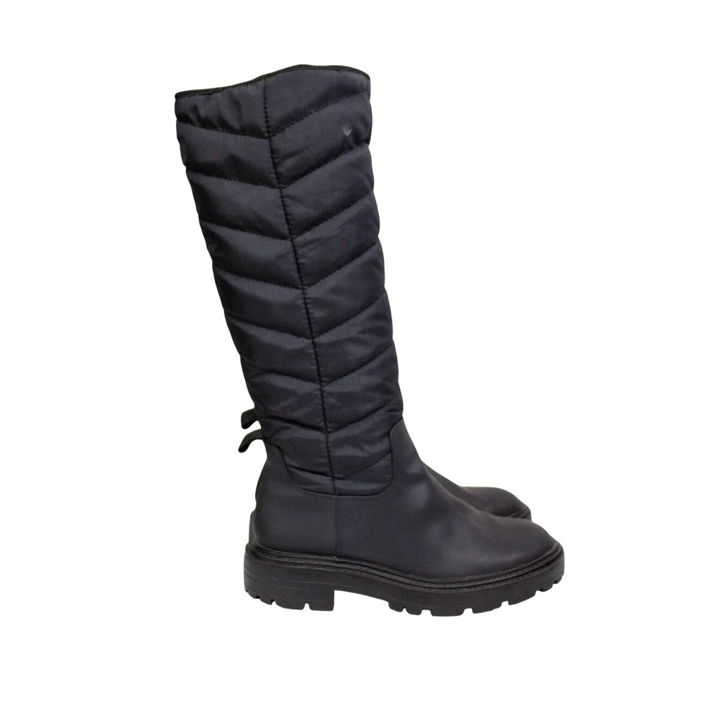 Zara Boots | Zara Tall Black Quilted Chevron Boots, Lug Sole 40 EU / 39 US